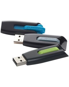 Verbatim 99126 Store 'n' Go V3 USB 3.0 Flash Drive (16GB; 3 pk; Blue/Gray/Green)